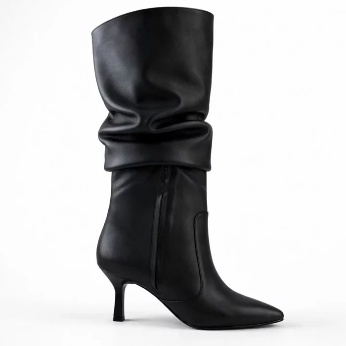 Cizme fronsate Piele Naturala Neagre box Alana picture - 2