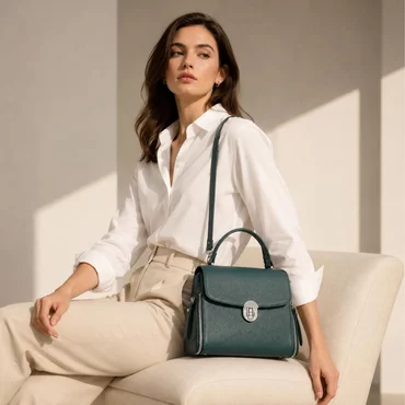 Geanta dama din Piele Naturala Verde Sara