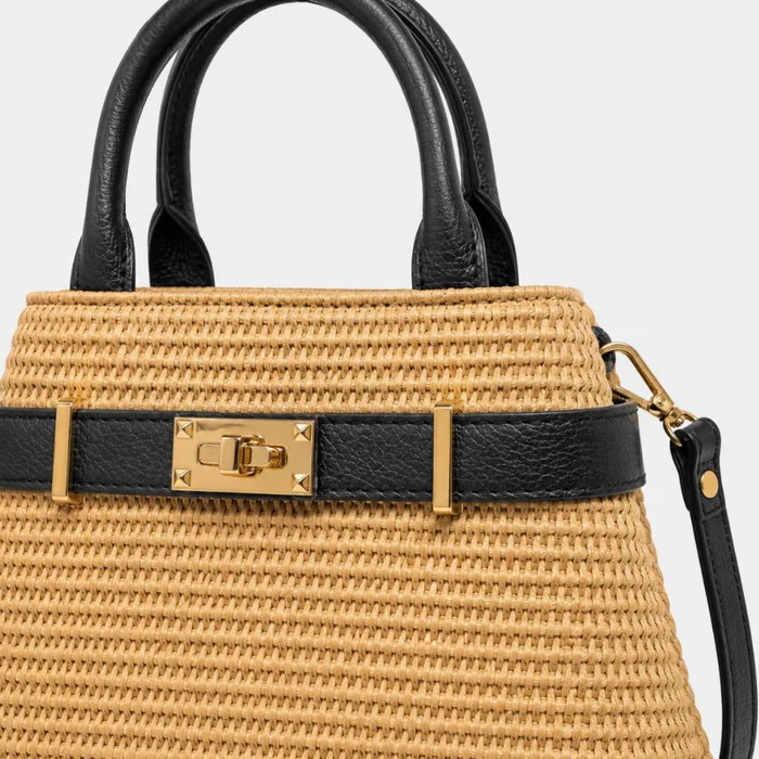 Geanta dama din Ratan Natural Bej si Piele Naturala Neagra Marbella picture - 4
