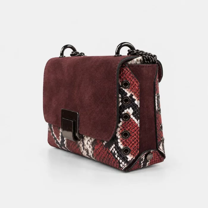 Geanta dama mini din Piele Naturala Bordo cu print snake Vita picture - 3