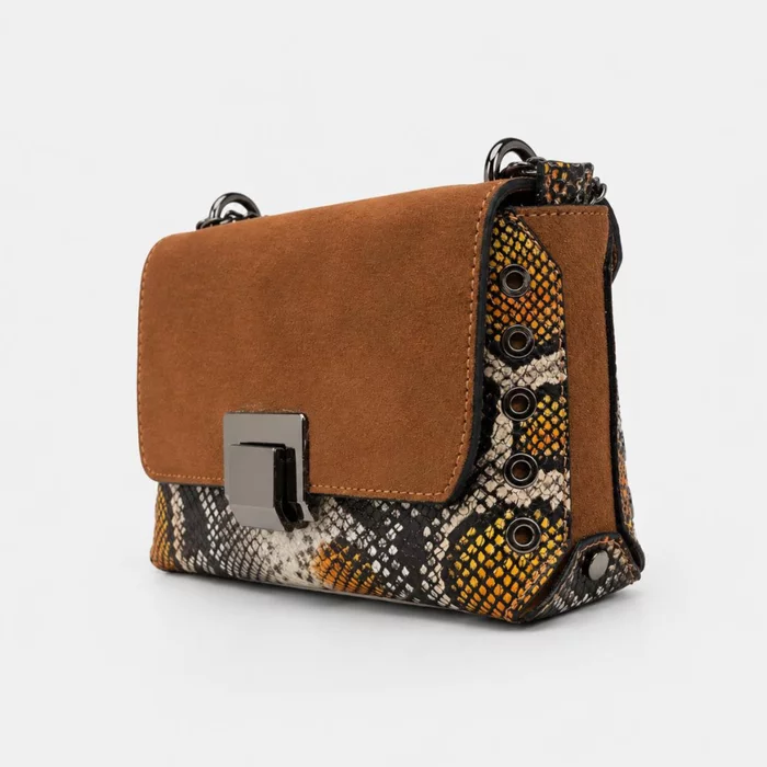Geanta dama mini din Piele Naturala Maro cu print snake Vita picture - 3