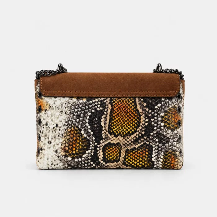 Geanta dama mini din Piele Naturala Maro cu print snake Vita picture - 4