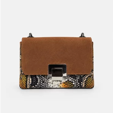 Geanta dama mini din Piele Naturala Maro cu print snake Vita