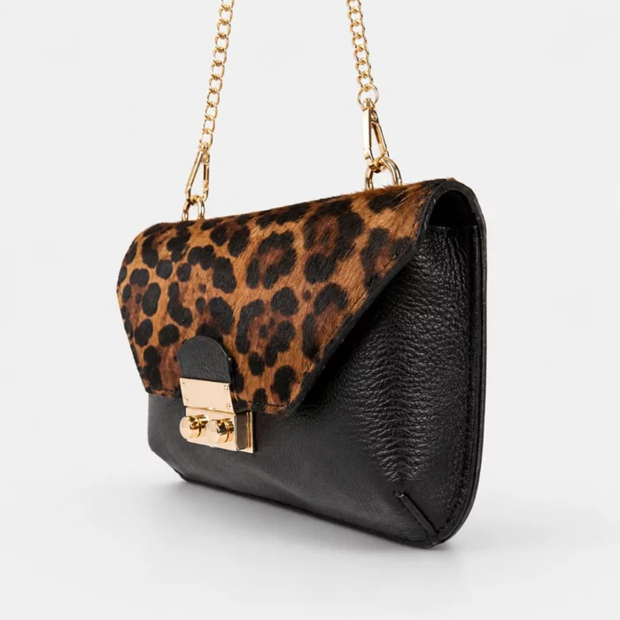 Geanta dama mini Piele Naturala Neagra si imprimeu tip leopard Betsy picture - 2