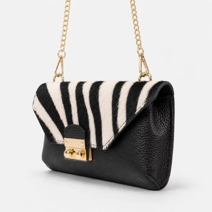Geanta dama mini Piele Naturala Neagra si imprimeu tip ponei zebra Betsy picture - 2