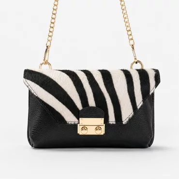 Geanta dama mini Piele Naturala Neagra si imprimeu tip ponei zebra Betsy