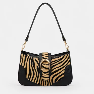 Geanta dama Piele Naturala Neagra si imprimeu tip ponei leopard Judy