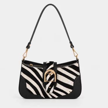 Geanta dama Piele Naturala Neagra si imprimeu tip ponei zebra Judy