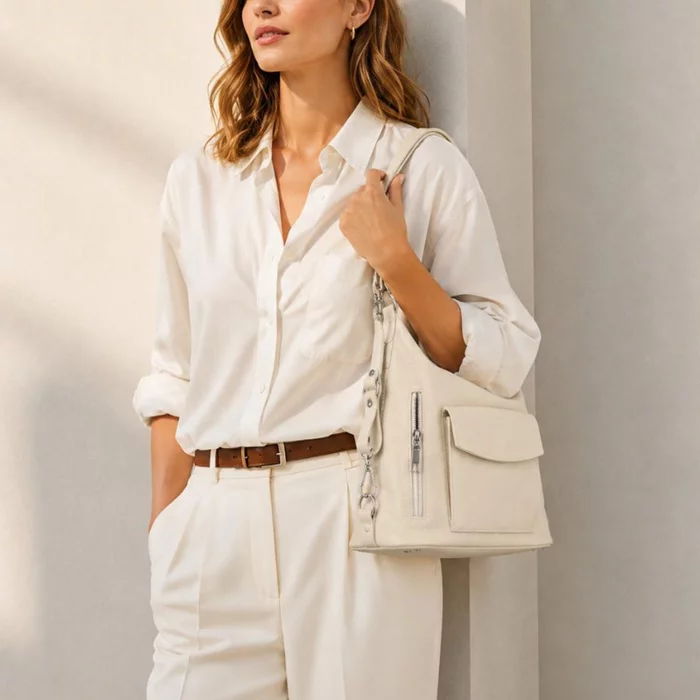 Geanta dama tip rucsac din Piele Naturala Crem Mira picture - 2
