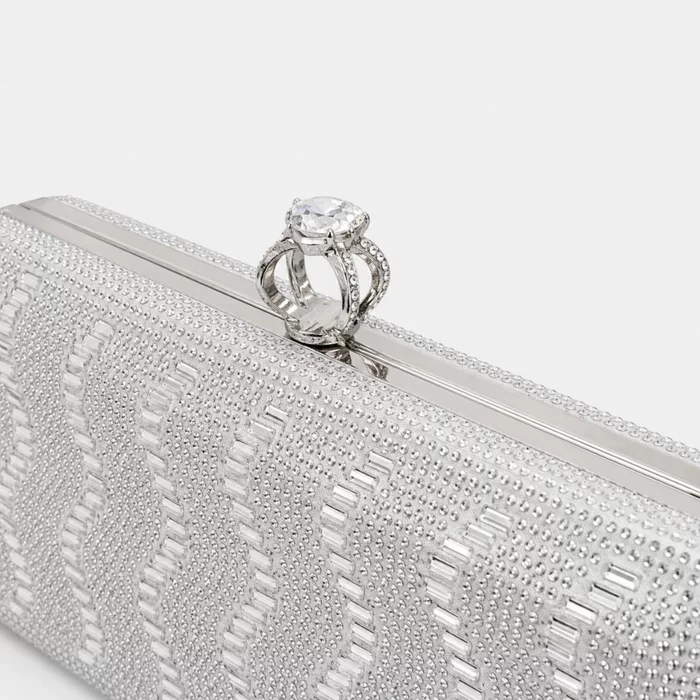 Geantă Elegantă Daiana Argintie cu Cristale – Clutch de Ocazie pentru Evenimente Speciale picture - 3