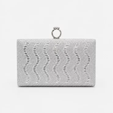 Geantă Elegantă Daiana Argintie cu Cristale – Clutch de Ocazie pentru Evenimente Speciale