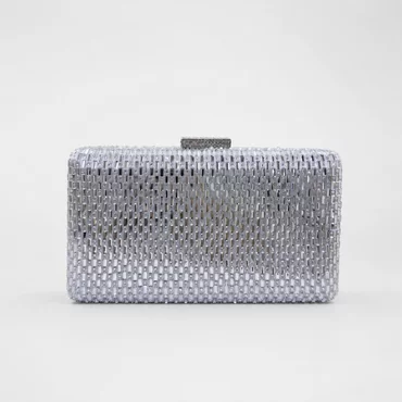 Geantă Elegantă Luisa Argintie cu Cristale – Clutch de Ocazie pentru Evenimente Speciale