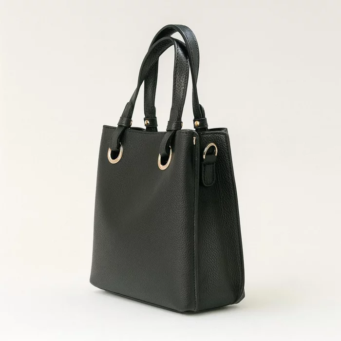 Geanta medie dama Piele Naturala Neagra Lisa picture - 2