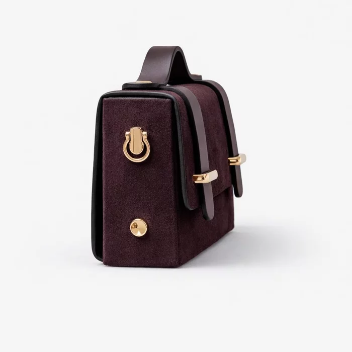 Geanta mini din Piele Naturala velur Bordo Virelle picture - 5