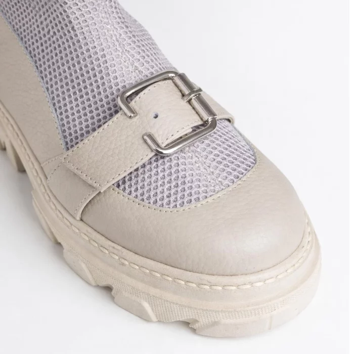 Ghete dama de vara Piele Naturala Bej si plasa textil Kamila picture - 3