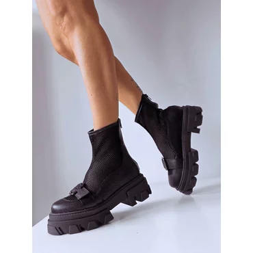 Ghete dama de vara Piele Naturala Negre si plasa textil Kamila