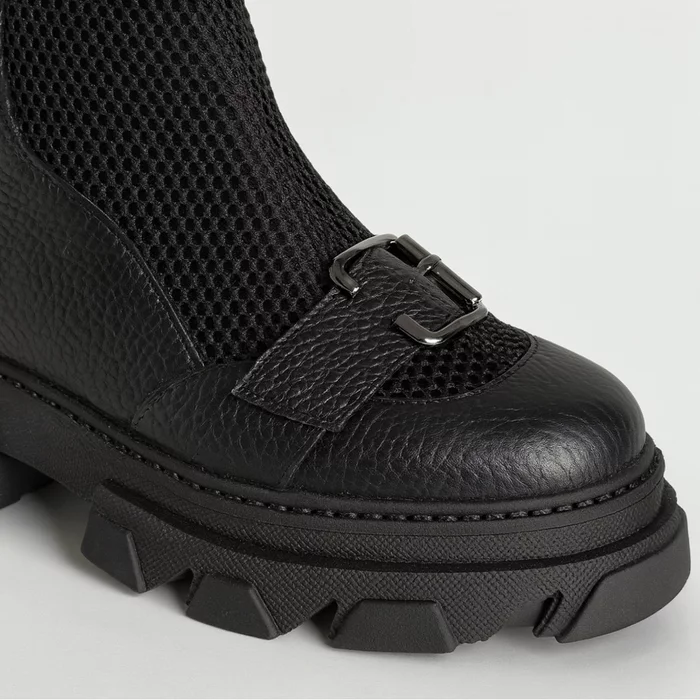 Ghete dama de vara Piele Naturala Negre si plasa textil Kamila picture - 4