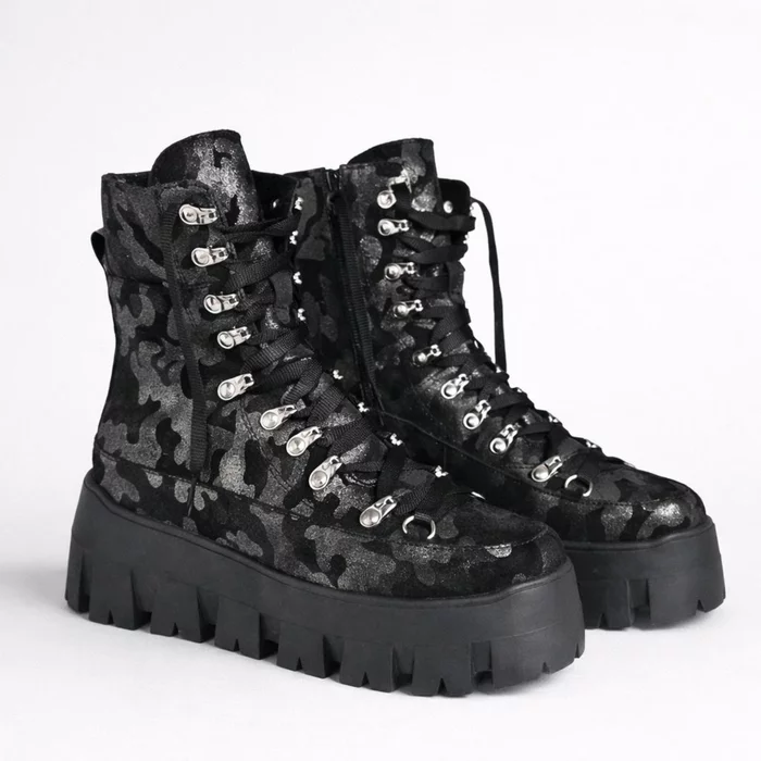 Ghete dama Piele Naturala imprimeu Negre Mohito picture - 2