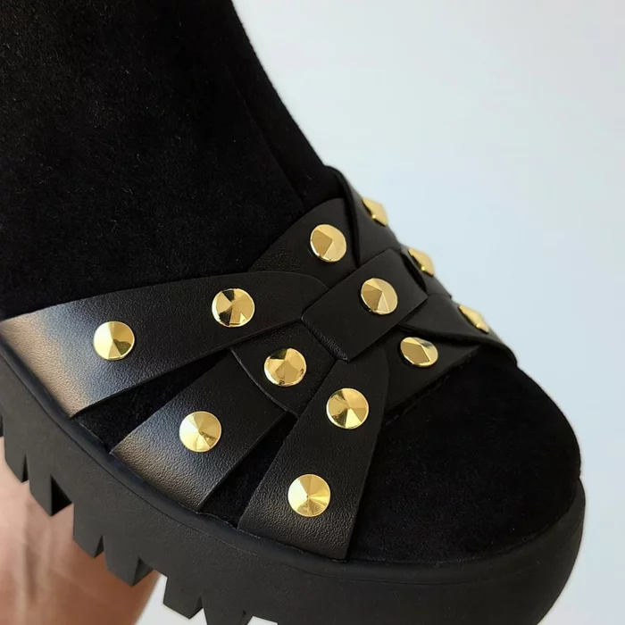 Ghete dama Piele Naturala Neagra Jaya picture - 2