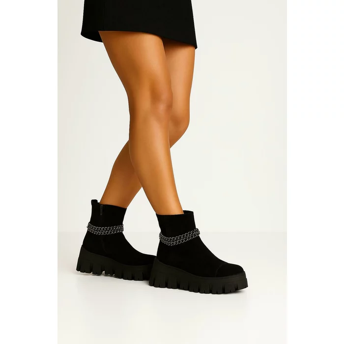 Ghete dama Piele Naturala Negre cu lanturi Relly picture - 3