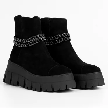 Ghete dama Piele Naturala Negre cu lanturi Relly