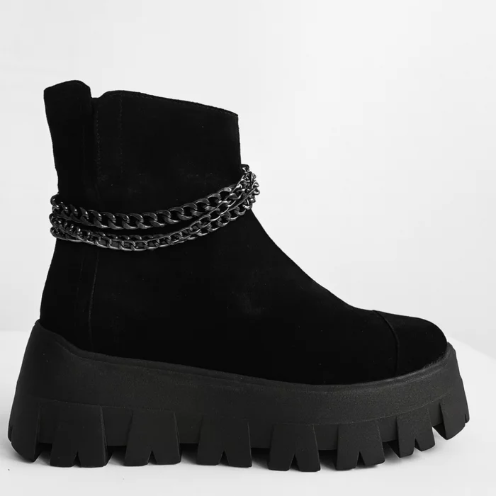 Ghete dama Piele Naturala Negre cu lanturi Relly picture - 2