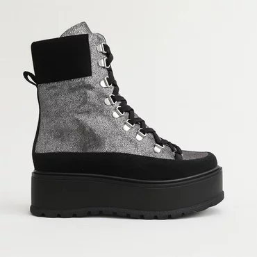 Ghete din piele naturala neagra cu argintiu Silver