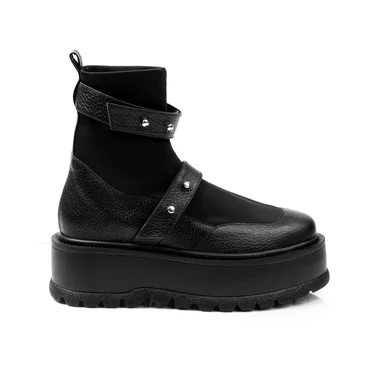 Ghete din piele naturala neagra si neopren negru  Argo