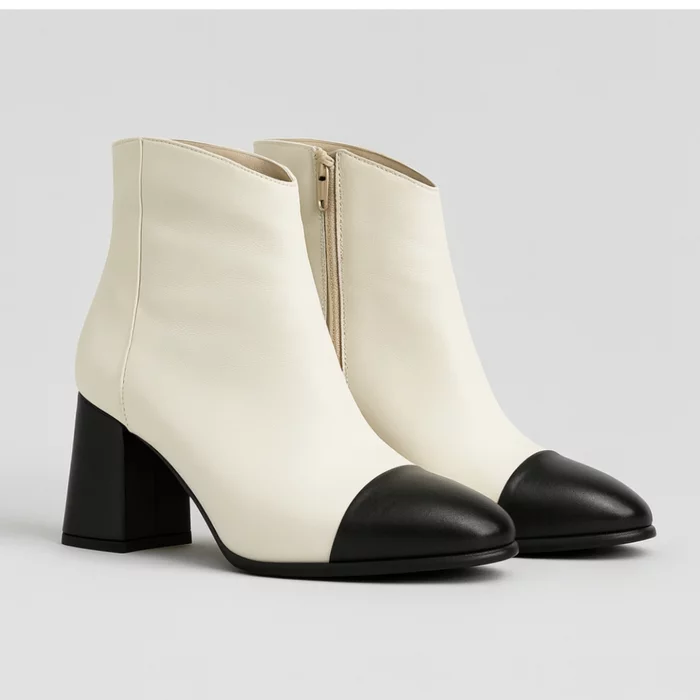 Ghete Piele Naturala crem cu neagru Paris picture - 3