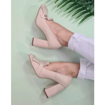 Pantofi bej din piele naturala Ameli cu franjuri