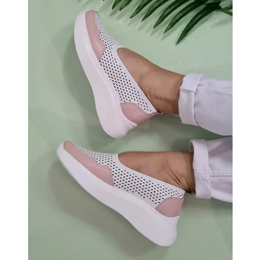 Pantofi casual dama Piele Naturala alb cu roz Zayn
