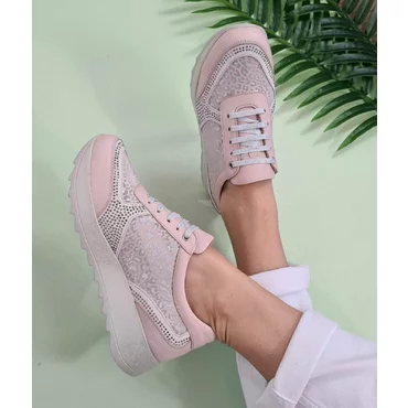 Pantofi casual din piele naturala roz Jade