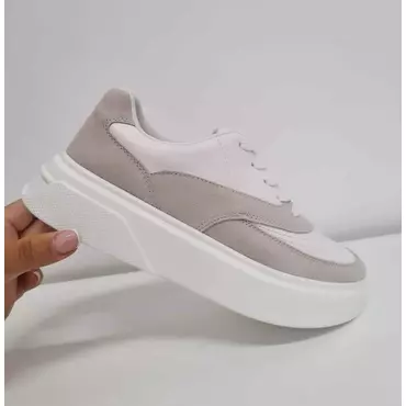 Pantofi casual Piele Naturala alb cu bej Zany
