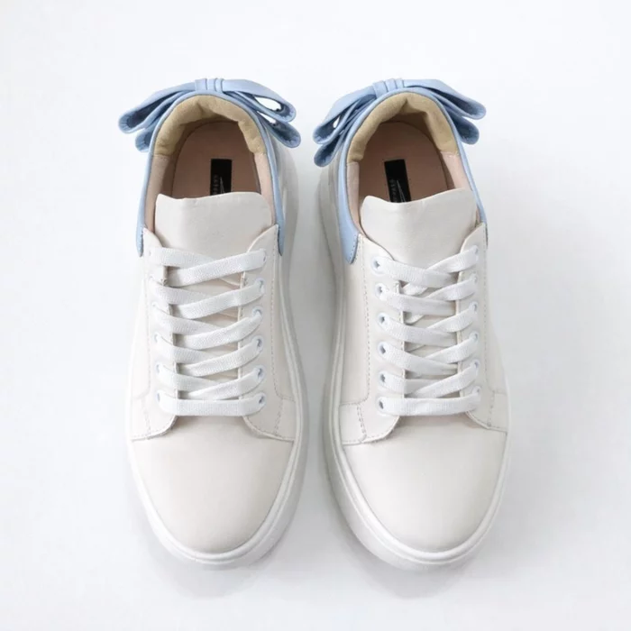 Pantofi casual Piele Naturala Alb cu Blue Bow picture - 4