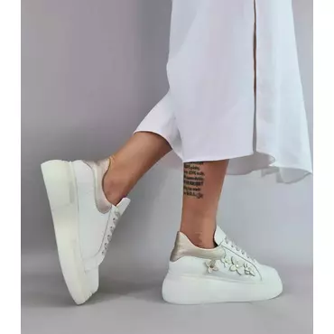 Pantofi casual Piele Naturala alba Flower