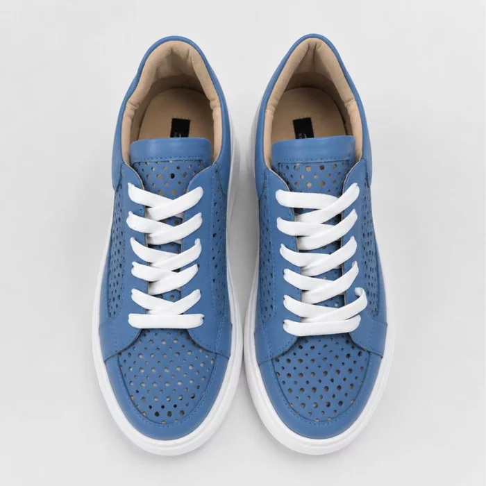 Pantofi casual Piele Naturala Albastri cu perforatii Dami picture - 5