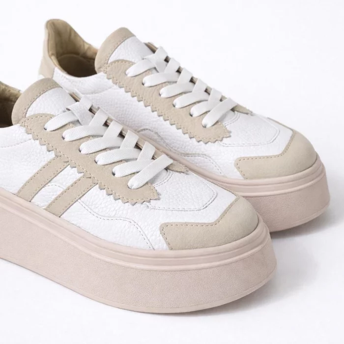 Pantofi casual Piele Naturala Albi cu Bej Misha picture - 5