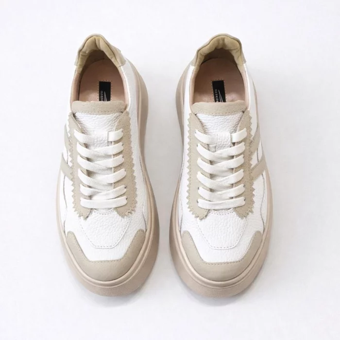 Pantofi casual Piele Naturala Albi cu Bej Misha picture - 3