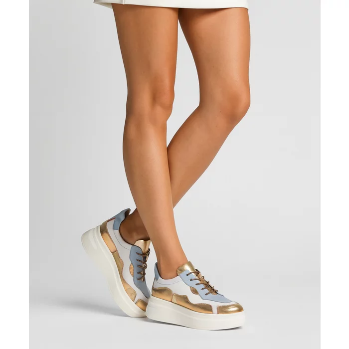 Pantofi casual Piele Naturala albi cu bej Sindy 2 picture - 2