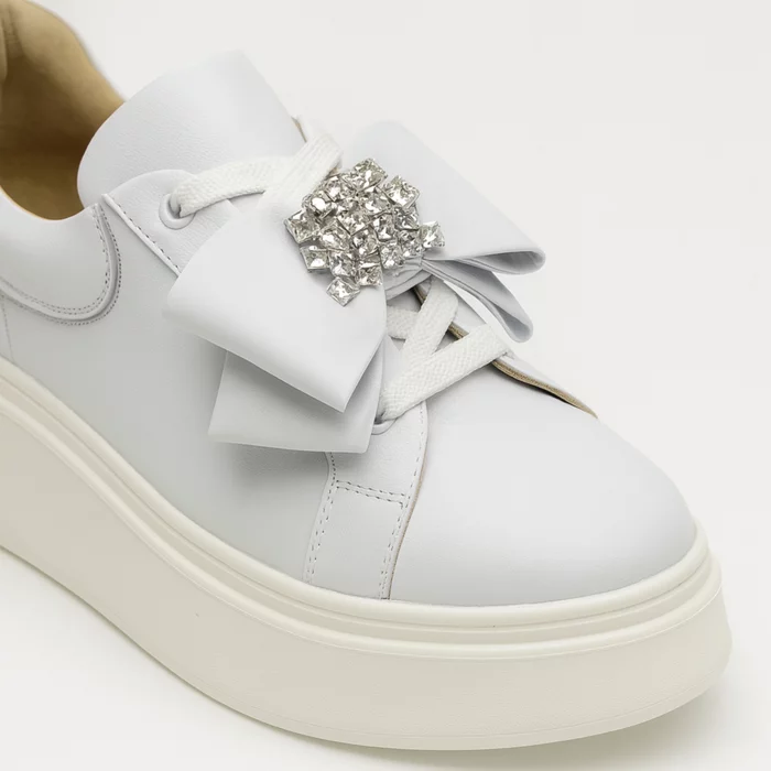 Pantofi casual Piele Naturala Albi cu funda si accesoriu Noam picture - 3