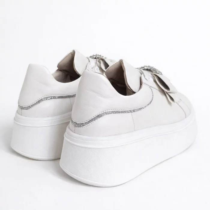 Pantofi casual Piele Naturala Albi cu funda si accesoriu Noam picture - 3