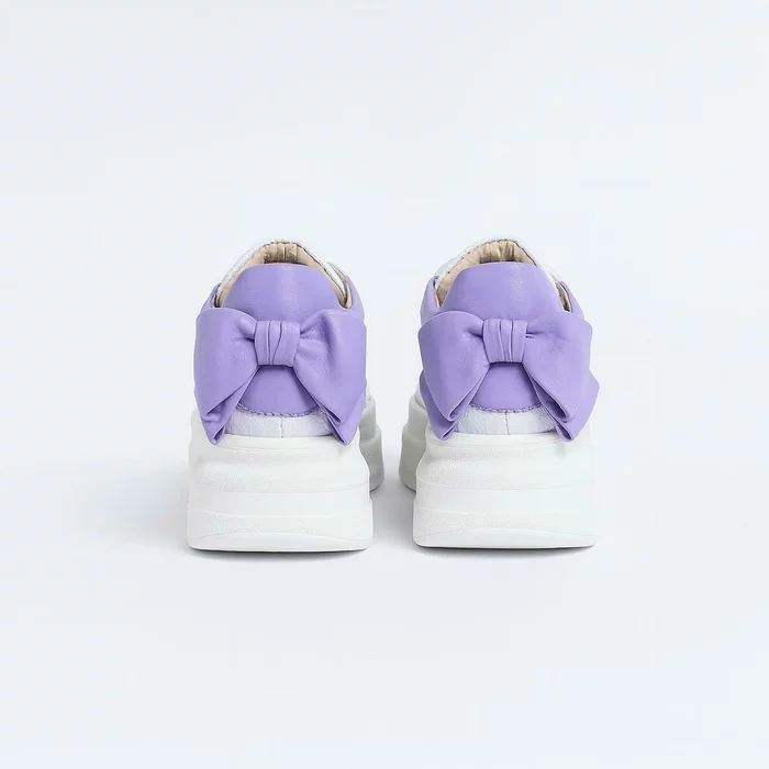 Pantofi casual Piele Naturala Albi cu Lila Bow picture - 4