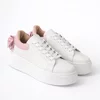 Pantofi casual Piele Naturala albi cu roz Bow picture - 3