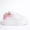 Pantofi casual Piele Naturala albi cu roz Bow picture - 1
