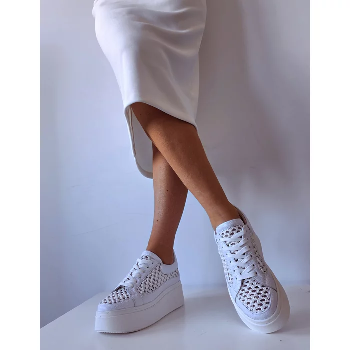 Pantofi casual Piele Naturala Albi cu textil broderie Dami picture - 4