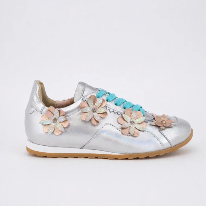 Pantofi casual Piele Naturala Argintii cu flori Teralis picture - 2