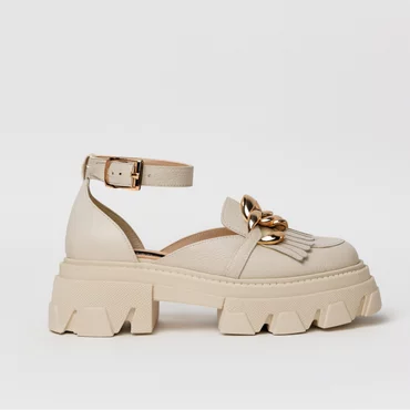 Pantofi Casual Piele Naturala Bej accesoriu lant City