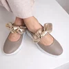 Pantofi casual Piele Naturala Bej cu auriu Mini Bow picture - 4