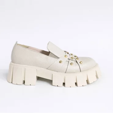 Pantofi casual Piele Naturala Bej cu capse Ayla