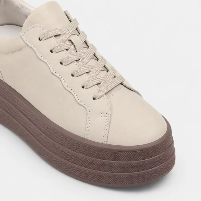 Pantofi casual Piele Naturala Bej cu siret Aris picture - 3